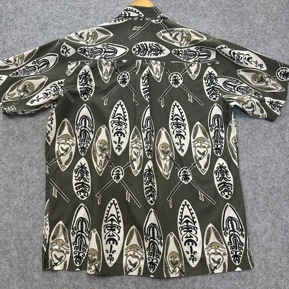 Vintage Sideout Hawaiian Shirt Mens L Green Tribal Tiki 90s Surf Skate - Picture 4 of 8